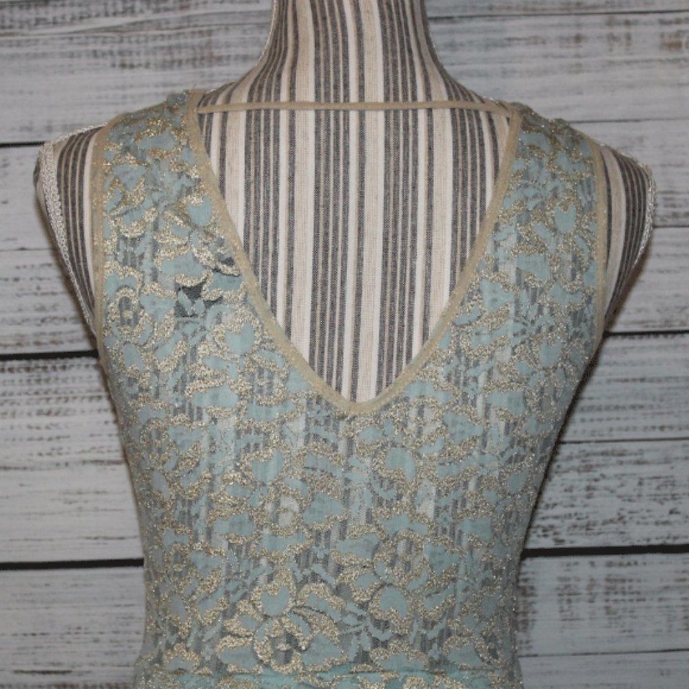 Windsor Floaty Gold & Mint Mini Dress Size Large - Picture 5 of 7